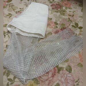 White Rhinestone Fringe Festival Pants Sparkly Crystal Tassel Party Bottoms